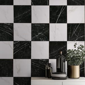 Nero Carrara Chextile 17 in. x 17 in. Matte Porcelain Checkered Stone Look Floor and Wall Tile (365.82 sq. ft./Pallet)