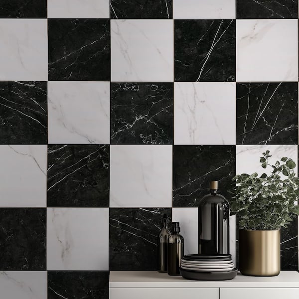 Nero Carrara Chextile 17 in. x 17 in. Matte Porcelain Checkered Stone Look Floor and Wall Tile (365.82 sq. ft./Pallet)