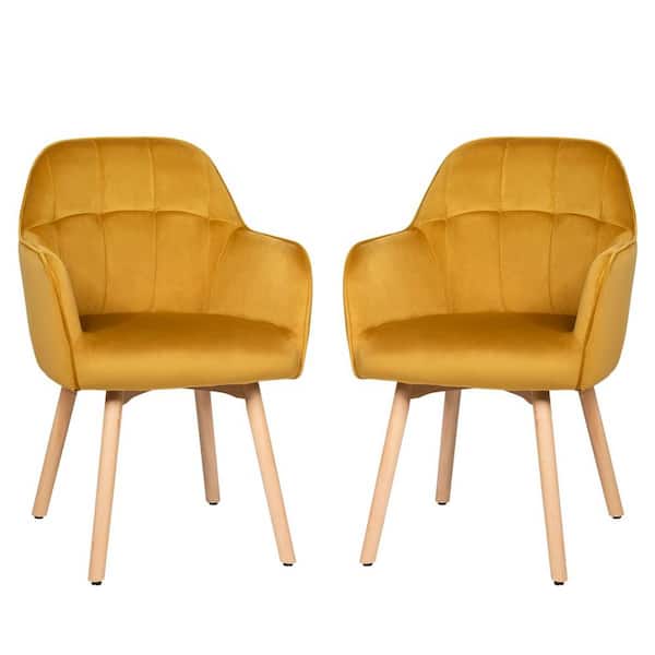 Boyel Living 2-Piece Yellow Tufted Performance Velvet Upholstered Accent Arm Chairs