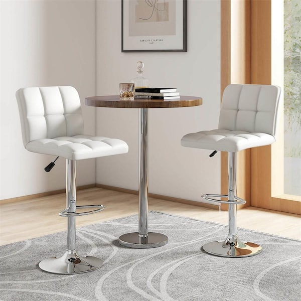25-33.5 in. White Metal Modern Swivel Bar Stools with Footrest Back ( Set of 2 )