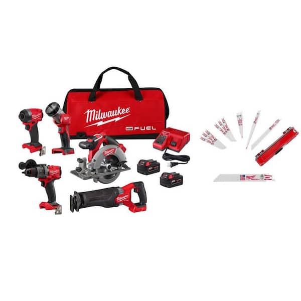 M18 FUEL 18V Lithium-Ion Cordless Combo Kit (5-Tool) w/ 2 5.0 Ah Batteries, Charger & SAWZALL Blades (15-PC)