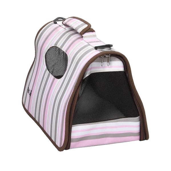 PET LIFE Airline Approved Zippered Stripe Folding Cage Carrier - Medium