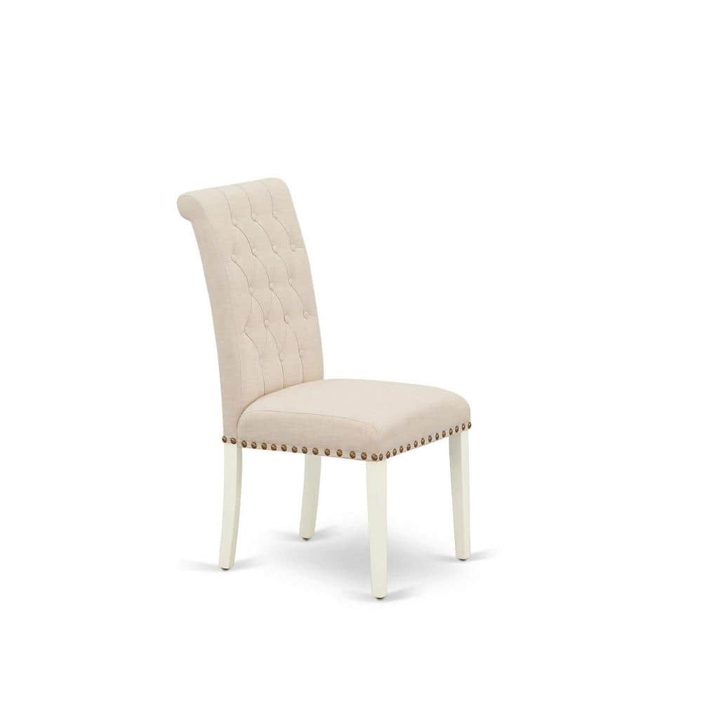 Linen White Upholstered Parsons Side Chair Set with Wood Legs