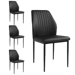 Black Faux Leather Solid Back Dining Side Chair with Stable Steel Legs, Set of 4