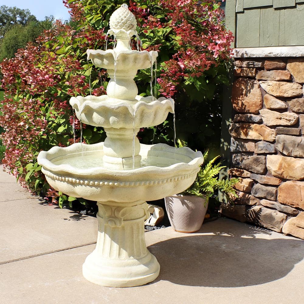 Elegant White Fiberglass 3-Tier Pineapple Outdoor Fountain
