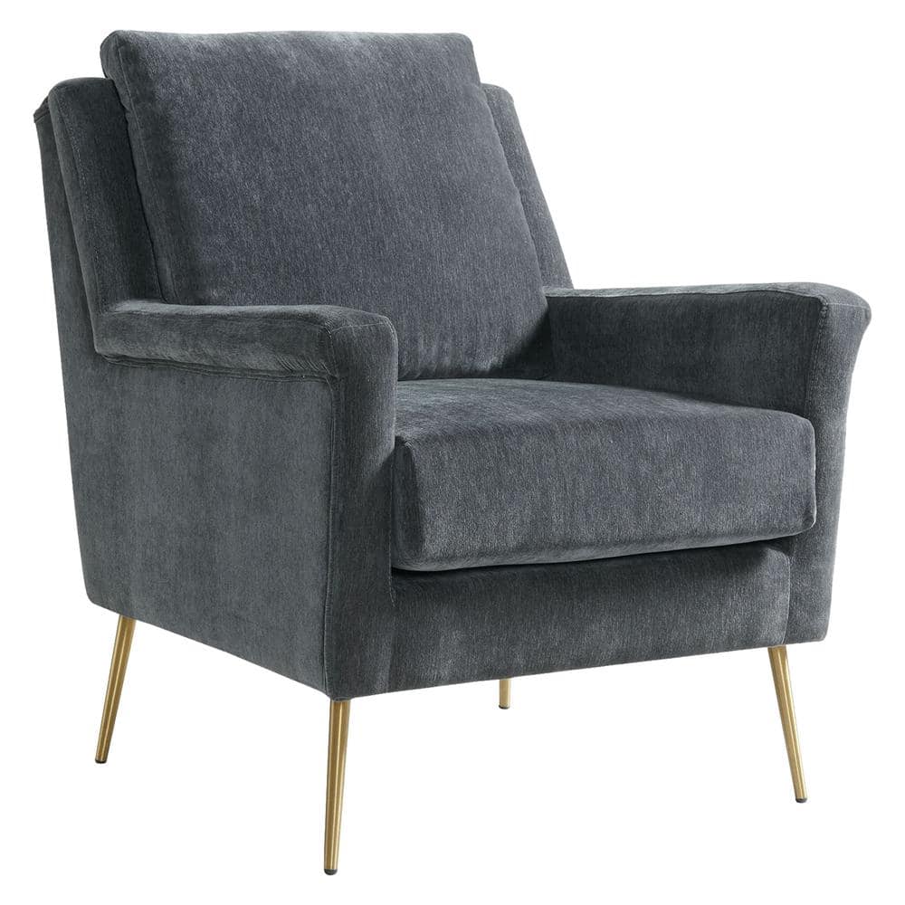 Mid-Century Modern Gray Accent Chair with Gold Legs