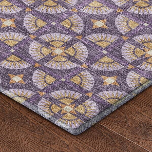 Mayfield Premium Machine Washable Abstract AMF2552 Purple 2 ft. x 7 ft. Runner Rug
