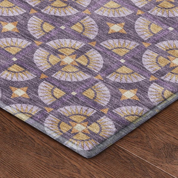 Mayfield Premium Machine Washable Abstract AMF2552 Purple 3 ft. x 4 ft. Area Rug