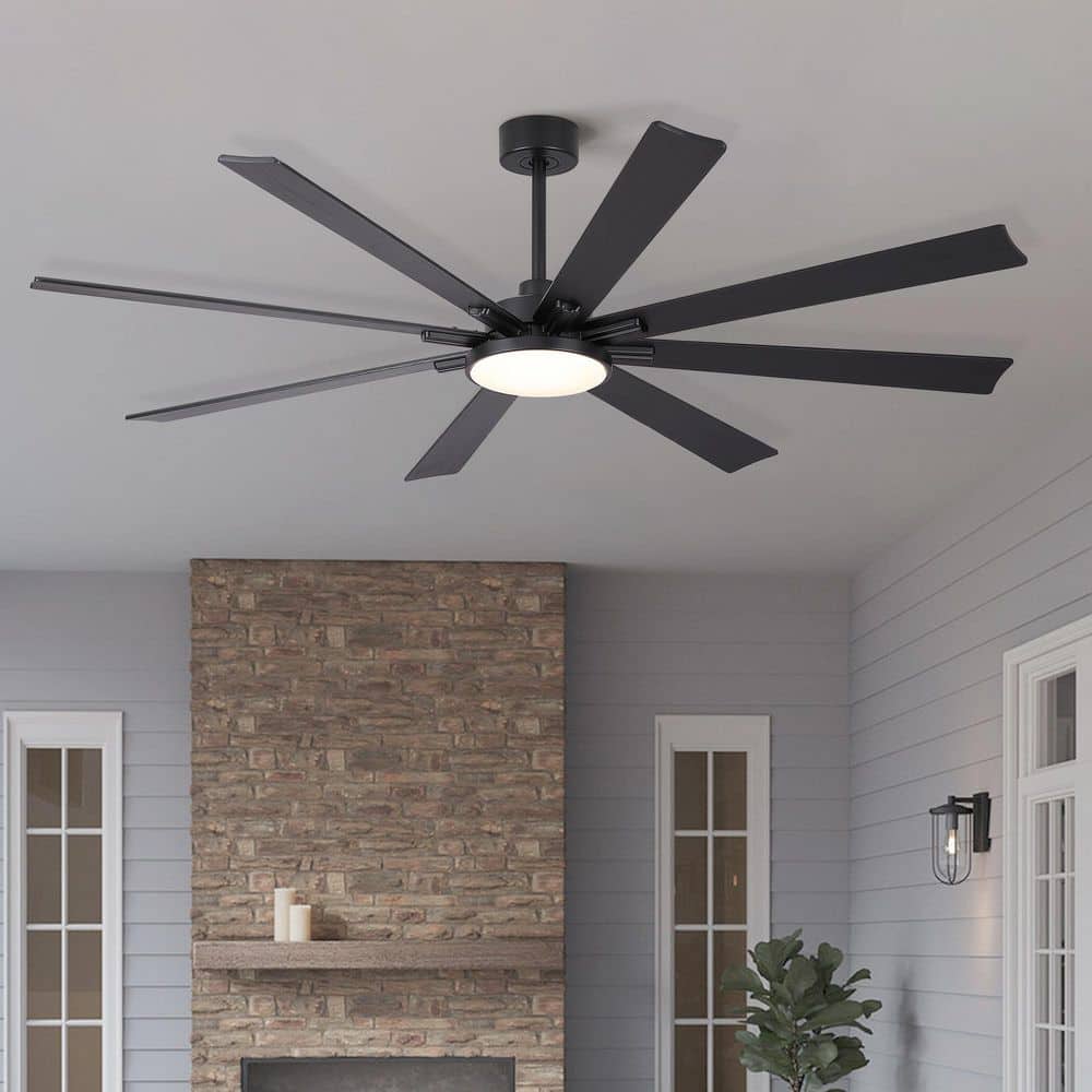 72 in. Black 8 Wood Blades Downrod Standard Ceiling Fan with LED Light and Remote Included price history on PriceWatchPro
