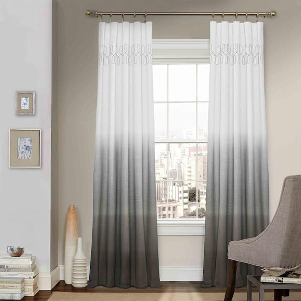 Vue Arashi Grey Ombre Cotton 52 in. W x 95 in. L Light Filtering Single Rod Pocket Curtain Panel