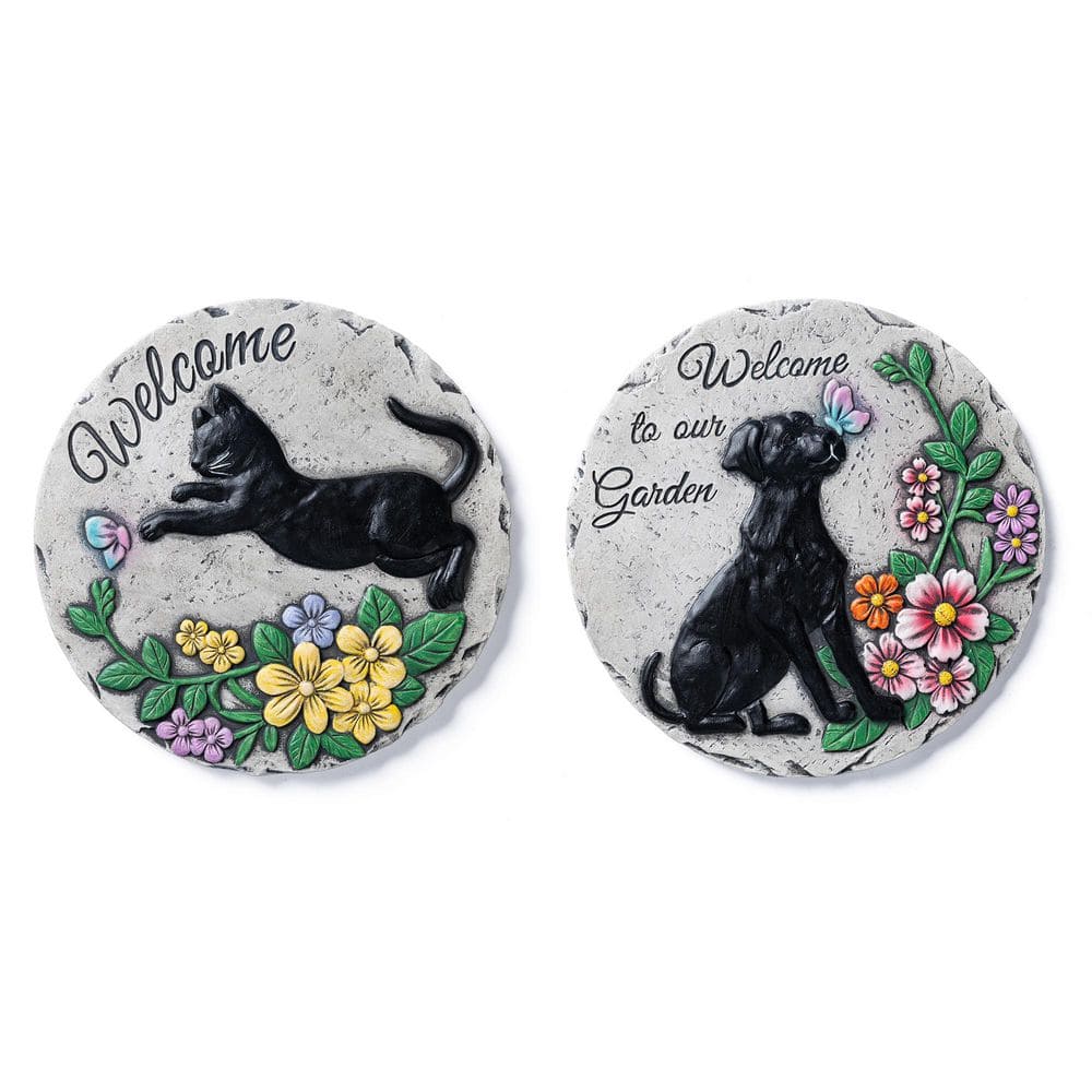 10 in. x 10 in. Cement Cat and Dog Textured Stepping Stones (Set of 2) price history on PriceWatchPro