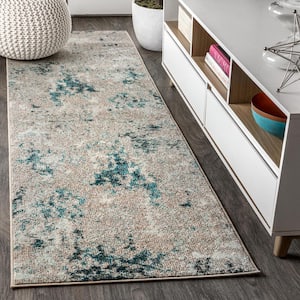 Contemporary POP Modern Abstract Vintage Faded Gray/Blue 2 ft. 3 in. x 8 ft. Runner Rug