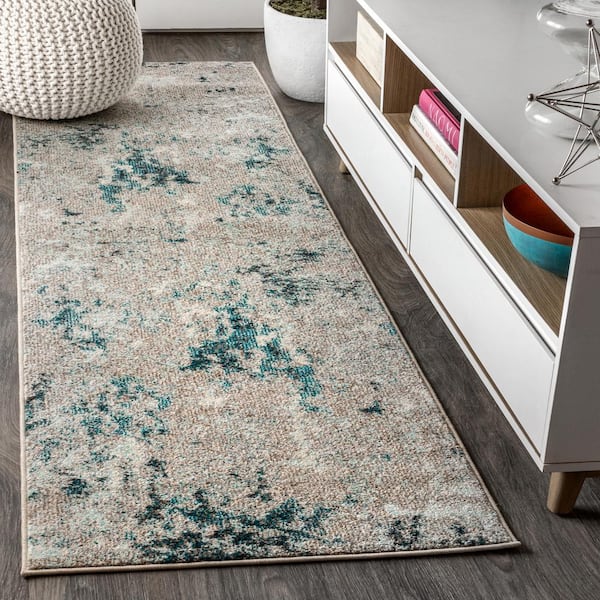 Contemporary POP Modern Abstract Vintage Faded Gray/Blue 2 ft. 3 in. x 8 ft. Runner Rug