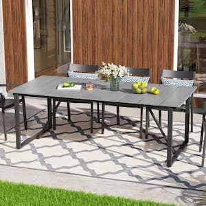 82.7 in. Rectangular Aluminum Faux Wood Top Outdoor Dining Table with Umbrella Hole in Gray