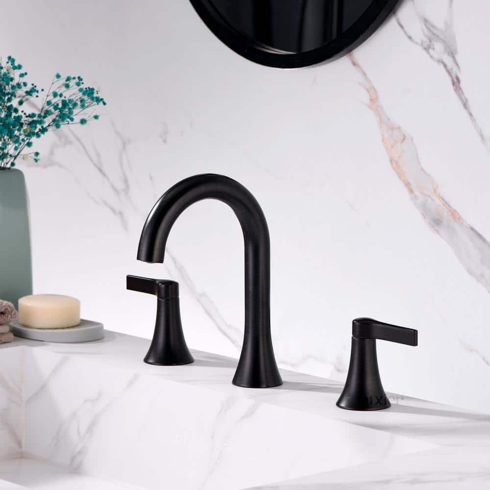 Oil Rubbed Bronze Widespread Bathroom Faucet with Drain Assembly