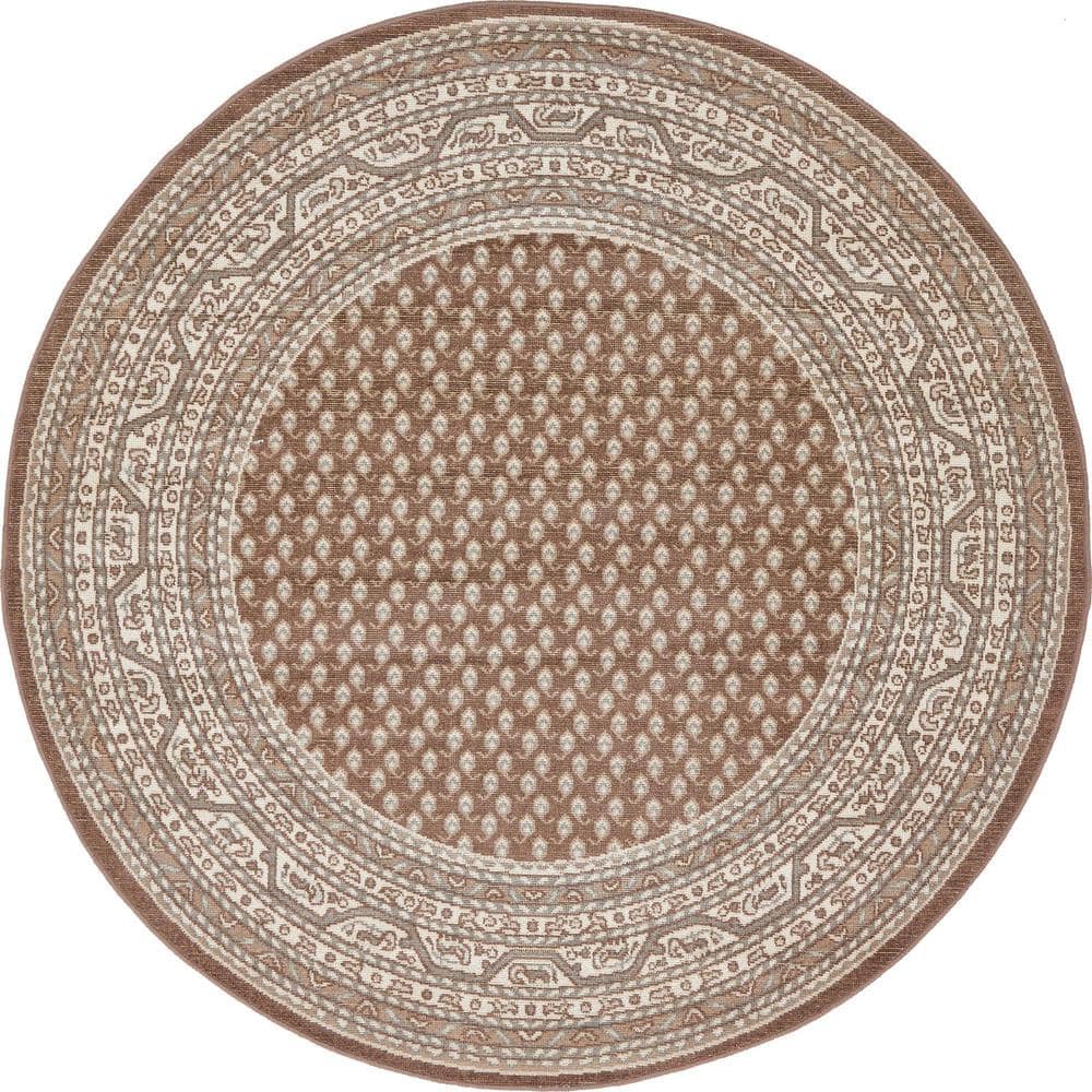 Unique Loom Williamsburg Allover Brown 5' 0 x 5' 0 Round Rug 3129599 The Home Depot
