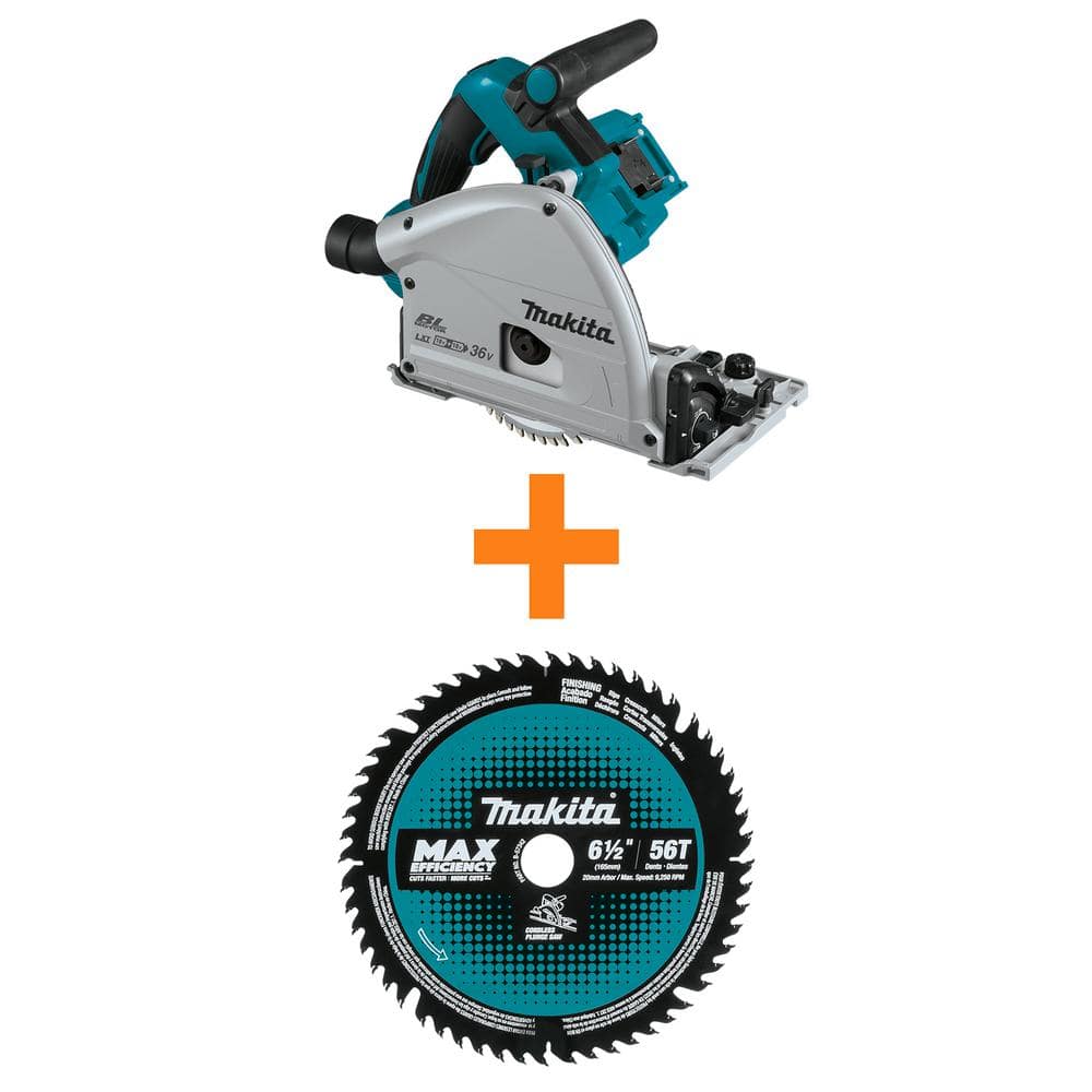 Makita 18V X2 LXT(36V) Brushless 6-1/2 in. Plunge Circular Saw with Bonus  6-1/2 in. 56T Carbide-Tipped Plunge Saw Blade XPS02ZU-B-57342 The Home  Depot