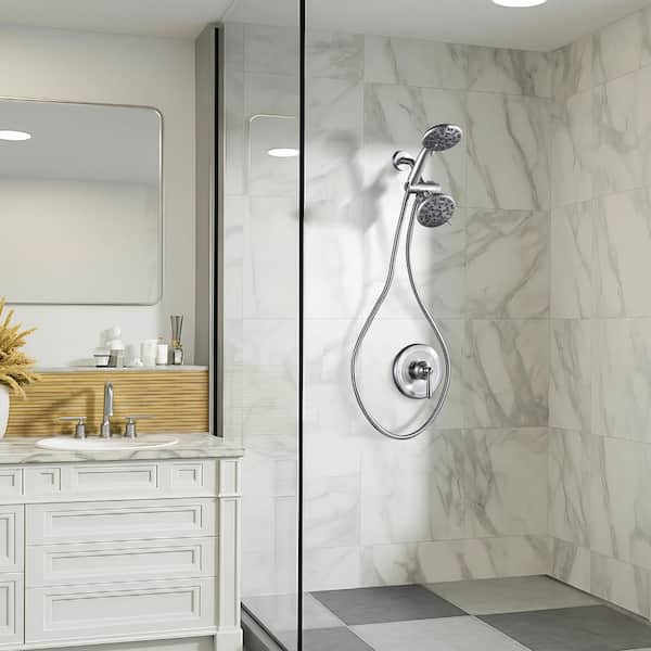 7-spray 4 in. Wall Mount Dual Shower Head and Handheld Shower Head 1.8 GPM in Brushed Nickel