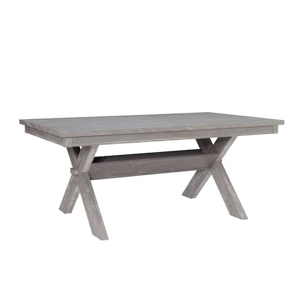 Krause Weathered Gray Wood 70 in. Cross Leg Dining Table Seats 6