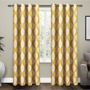 Medallion Sundress Yellow Medallion Woven Room Darkening Grommet Top Curtain, 52 in. W x 84 in. L (Set of 2)