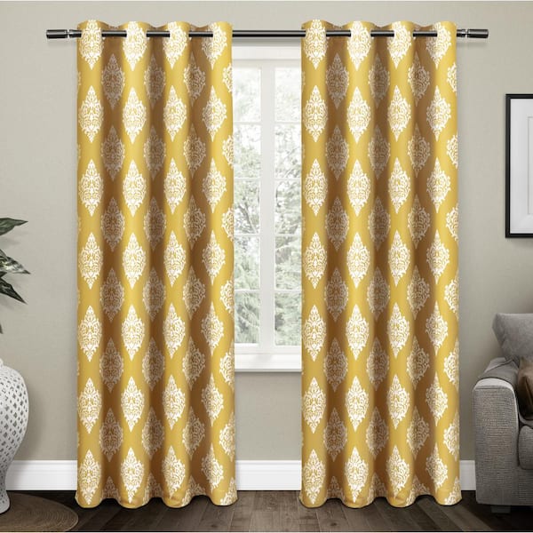 EXCLUSIVE HOME Medallion Sundress Yellow Medallion Woven Room Darkening Grommet Top Curtain, 52 in. W x 84 in. L (Set of 2)