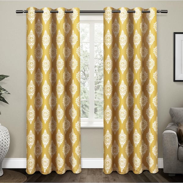 EXCLUSIVE HOME Medallion Sundress Yellow Medallion Woven Room Darkening Grommet Top Curtain, 52 in. W x 96 in. L (Set of 2)