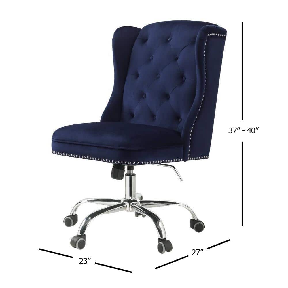 Midnight Blue Velvet Swivel Office Chair with Metal Base