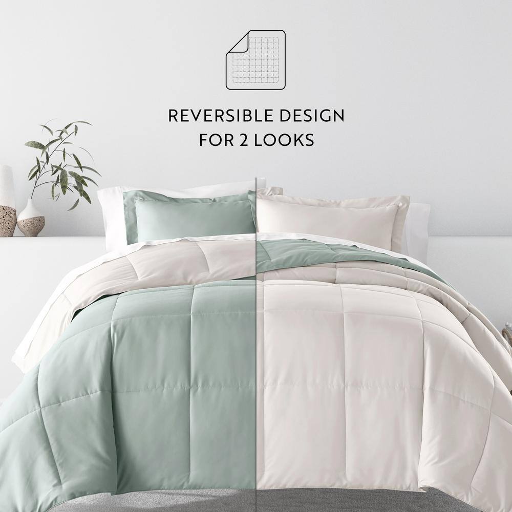 Twin Eucalyptus and Natural Microfiber Reversible Comforter Set