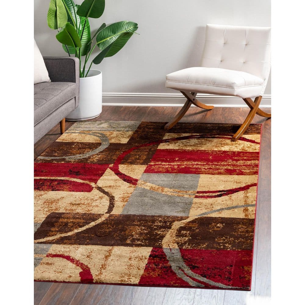 Colorful Abstract Rectangular Synthetic Area Rug
