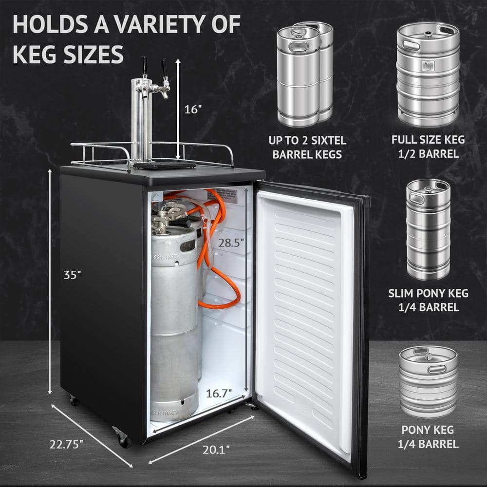 Black Stainless Steel Dual Tap Freestanding Kegerator with Adjustable Temperature