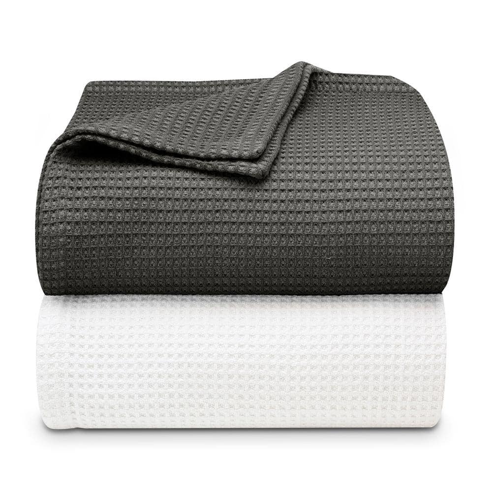 King Charcoal Cotton Waffleweave Knitted Blanket