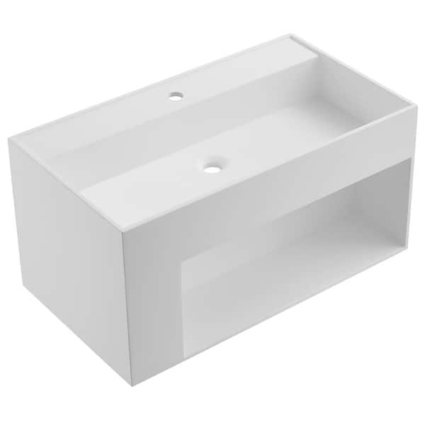SERENE VALLEY 32 in. Wall-Mount Bathroom Solid Surface Vanity with Spacial Storage Area in Matte White