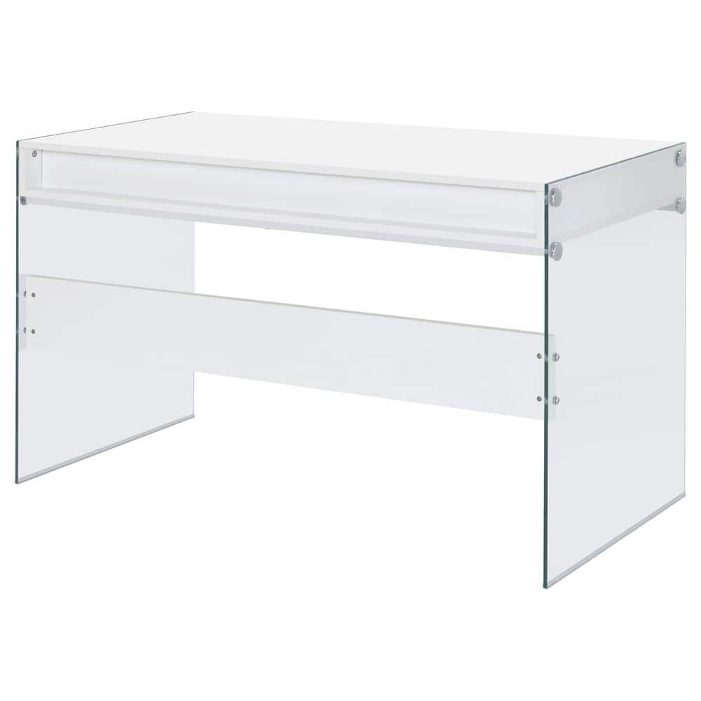 Contemporary Glossy White Home Office Desk with Tempered Glass Supports