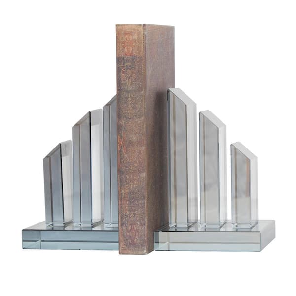 Litton Lane Silver Crystal Pyramid Geometric Bookends (Set of 2)