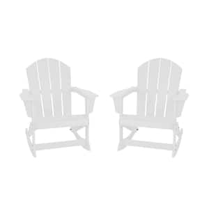 Laguna 2-Pack Fade Resistant Outdoor Patio HDPE Poly Plastic Classic Adirondack Porch Rocking Chairs in White