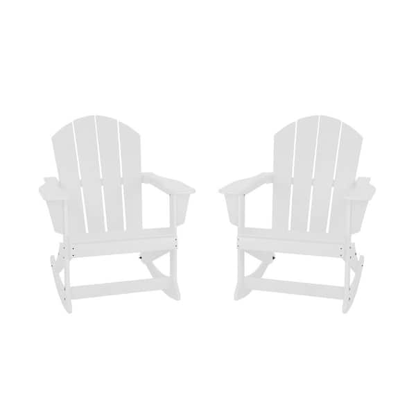 Laguna 2-Pack Fade Resistant Outdoor Patio HDPE Poly Plastic Classic Adirondack Porch Rocking Chairs in White