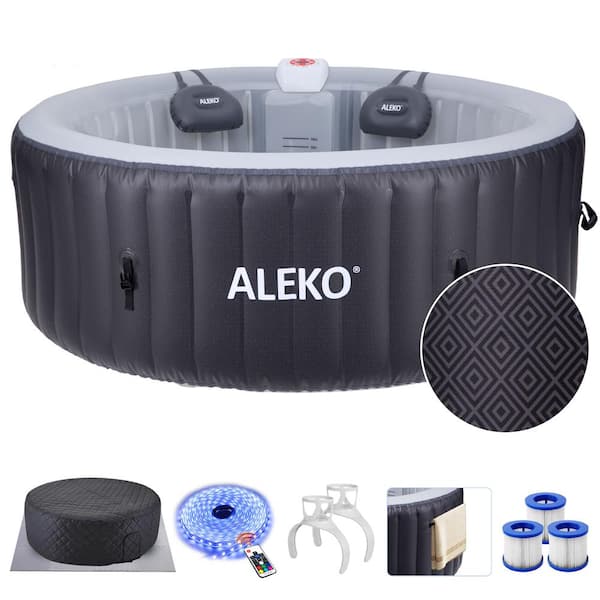 ALEKO 4-Person 120-Jet Diamond Inflatable Jetted Round Hot Tub with Energy Efficient Cover Black Diamond 211 Gal.