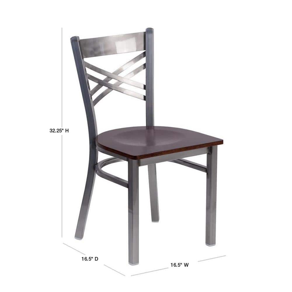 32'' Clear Coated Steel & Walnut Wood Cross Back Side Chair