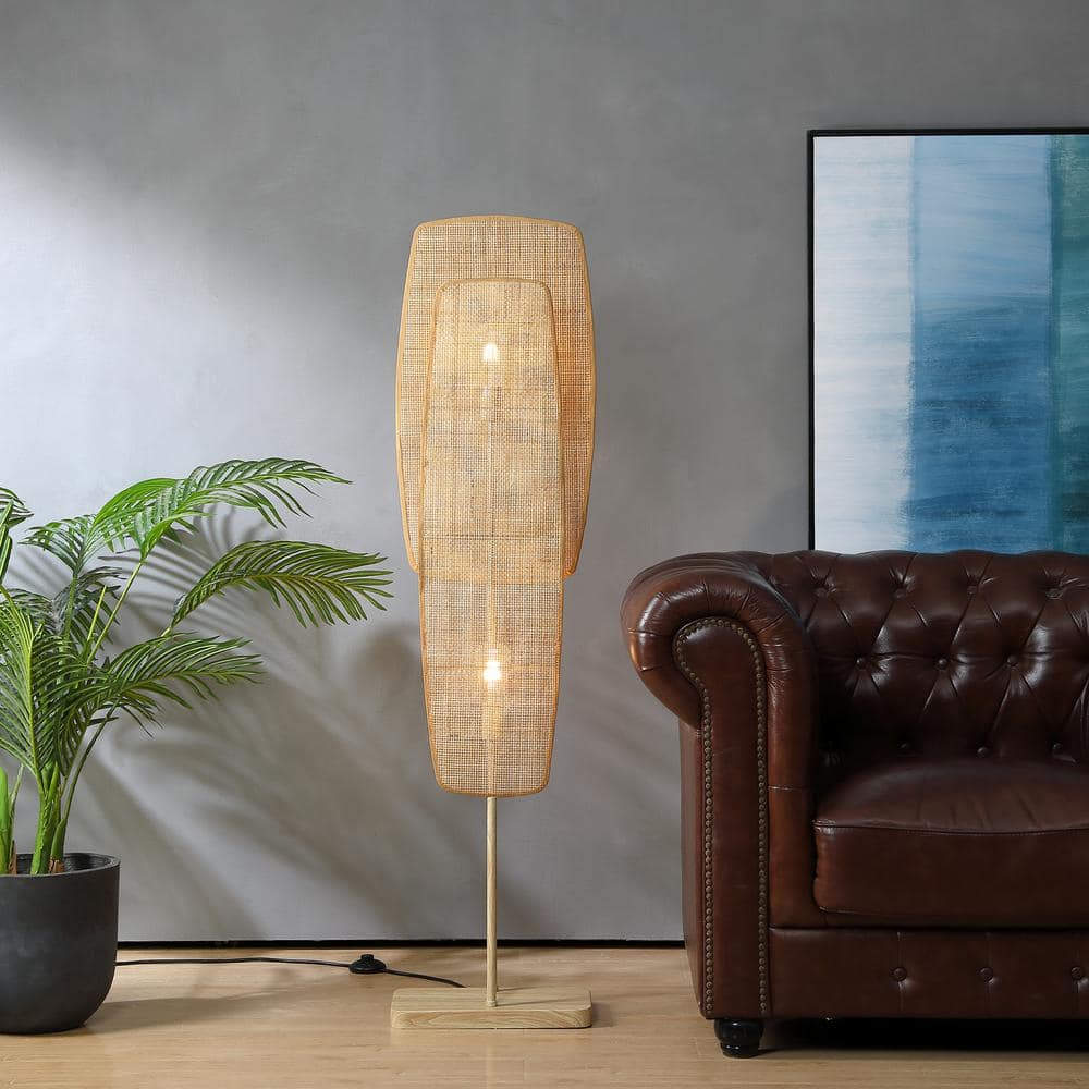 Amud, 55 in. Natural Indoor Standard Floor Lamp, with Bamboo Panel Shade, No Bulbs Included