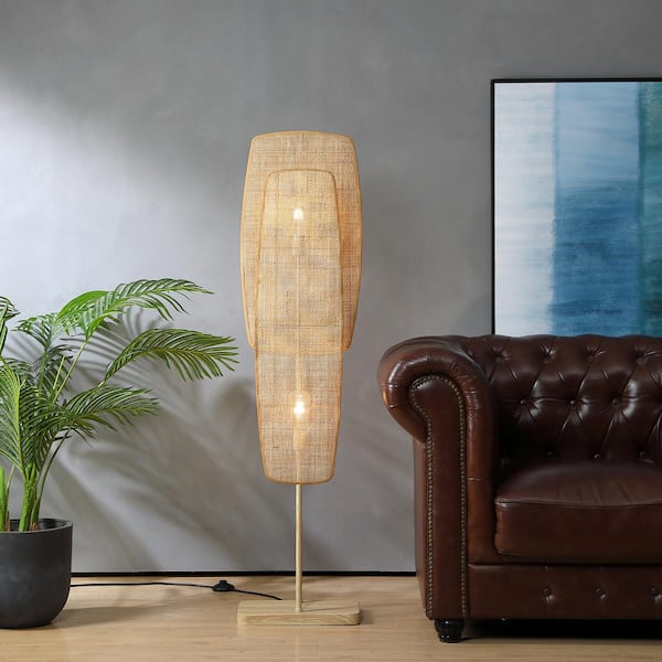 Amud, 55 in. Natural Indoor Standard Floor Lamp, with Bamboo Panel Shade, No Bulbs Included