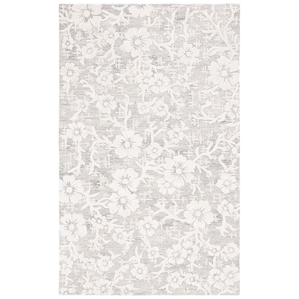 SAFAVIEH Glamour 8 ft. x 10 ft. Gray/Ivory Distressed Floral Area Rug