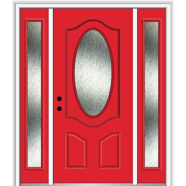 MMI Door 64 in. x 80 in. Right-Hand Inswing Rain Glass Red Saffron Fiberglass Prehung Front Door on 4-9/16 in. Frame