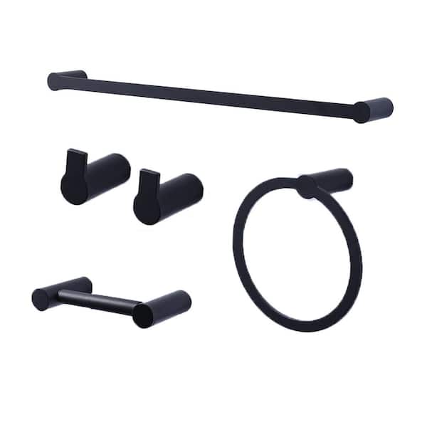 ALEASHA 4-Piece Stainless Steel Bath Hardware Set with Mounting Hardware in Matte Black