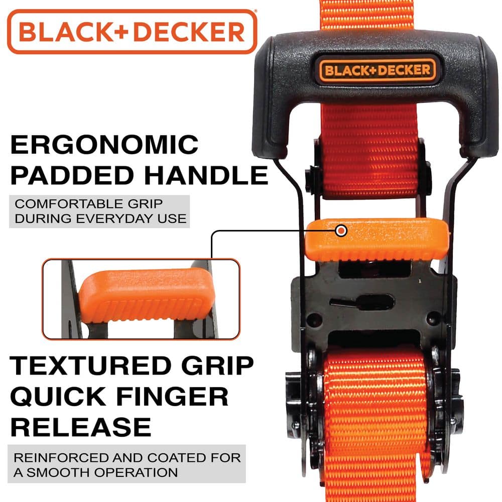 Black and Orange Adjustable Metal Ratchet Tie Down Straps, 4-Pack