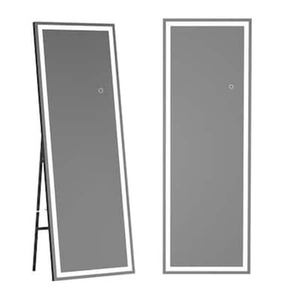LED Black 18 in. W x 58 in. H Rectangular Aluminum Alloy Framed and Tempered Glass Full Length Floor Mirror