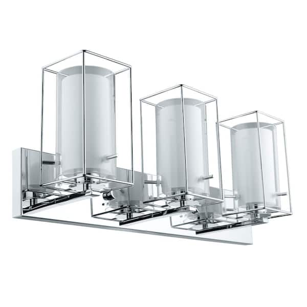 Eglo Iride 25.19 in. W x 10 in. H 3-Light Chrome Bathroom Vanity Light with Clear Outer and White Inner Glass Shades