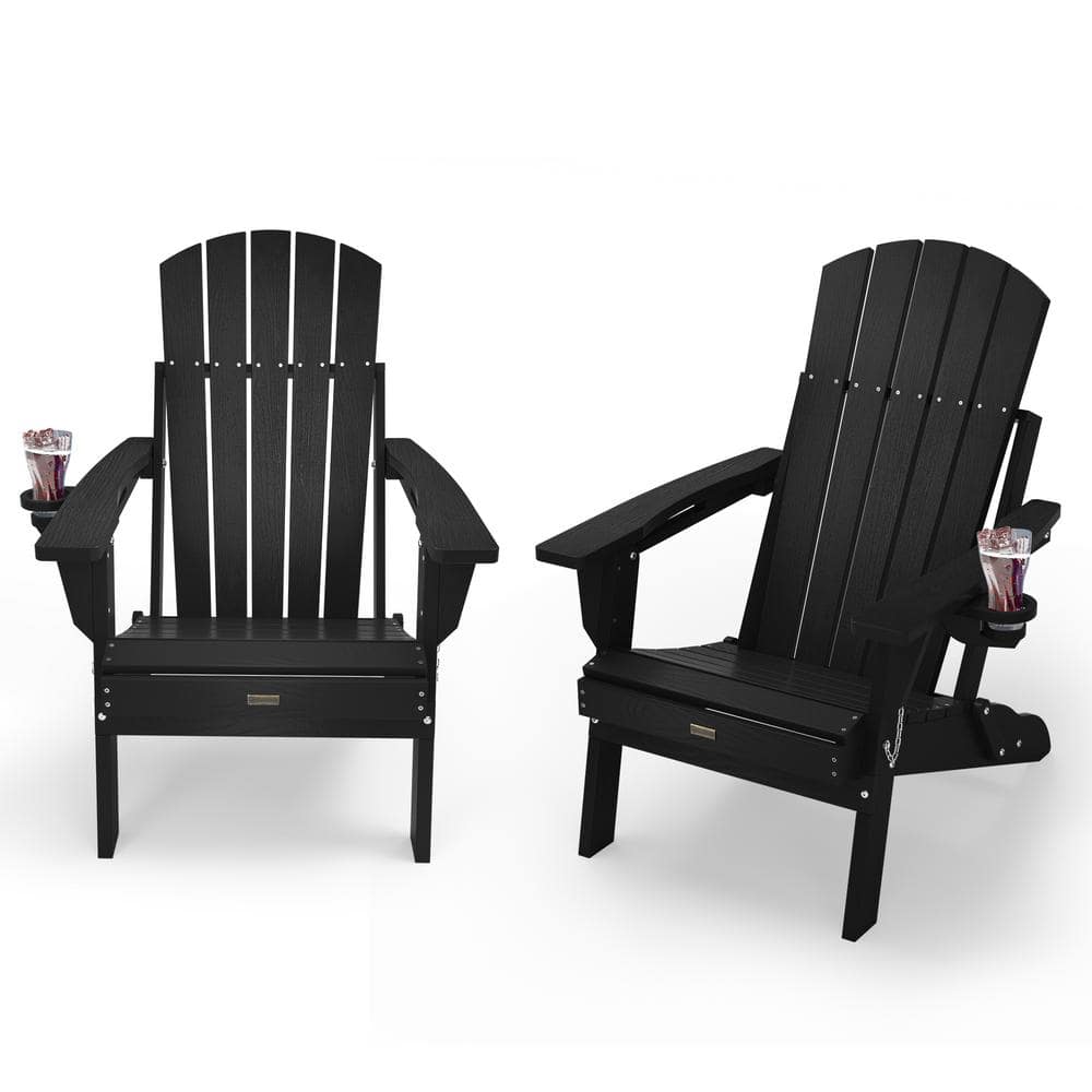 Black HDPE Outdoor Folding Plastic Adirondack Chair with Cupholder(2-Pack) price history on PriceWatchPro