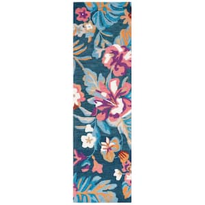 Jardin Blue/Pink 2 ft. x 8 ft. Floral Solid Color Runner Rug