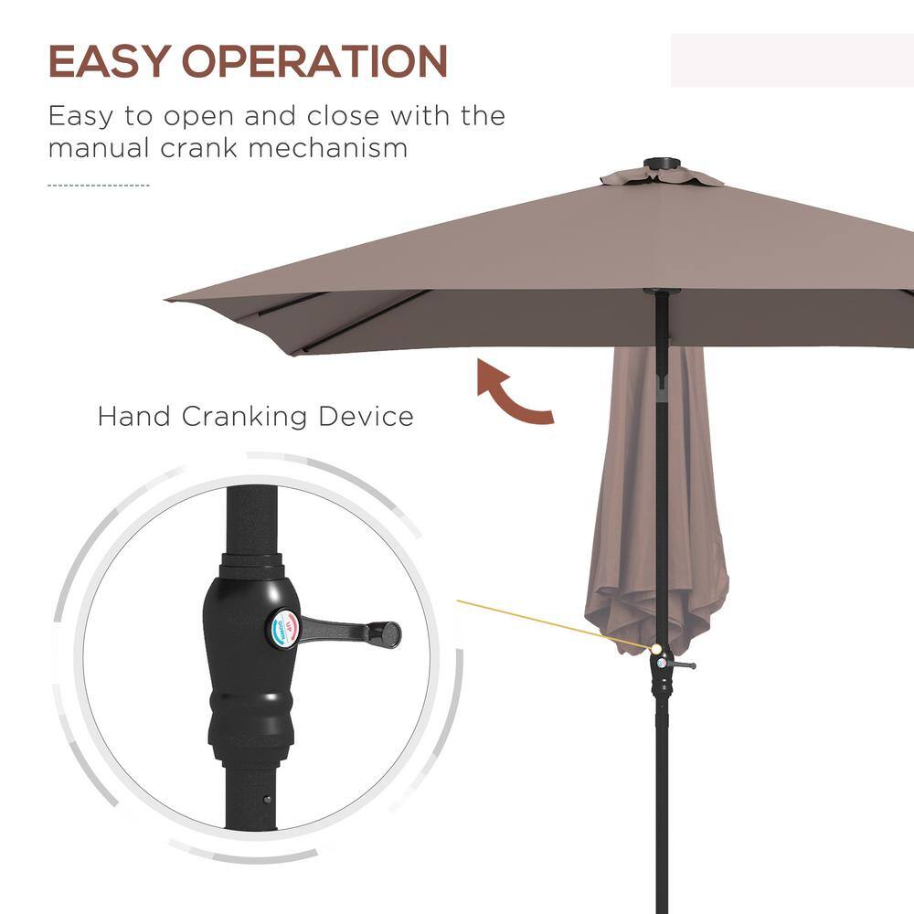 Tan Solar LED Patio Umbrella with Crank and Tilt