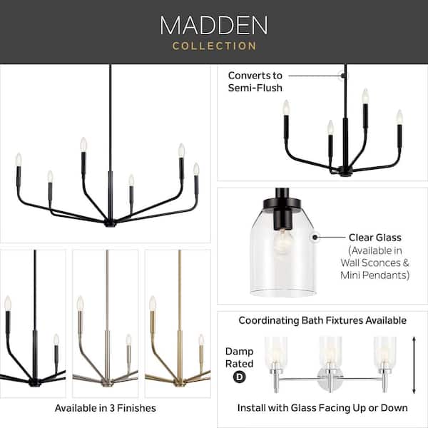 KICHLER Madden 32 in. 9-Light Black Modern Candle Tiered